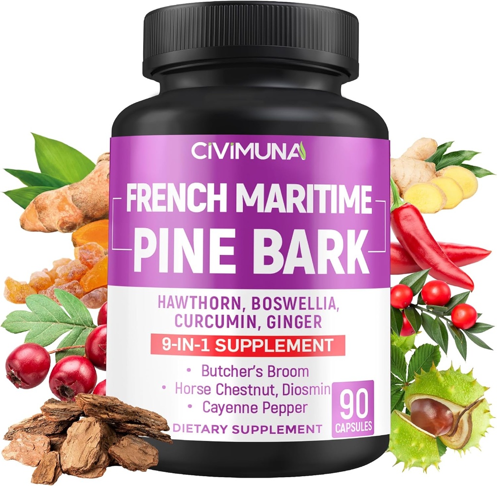 Perancis Maritim Pine Bark Capsules dengan Perancis Maritim Pine Bark, Hawthorn, Bosweillia dan More - 90 Capsules untuk 3 Bulan Supply