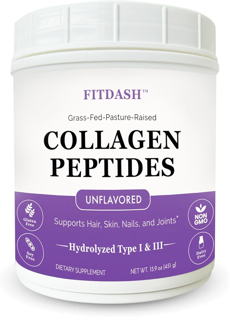Collagen Peptides Hydrolyzed Powder Type I and III, Supports Hair, Nails, and Joints. Tidak bercitarasa 41 pelayan 15.9 Oz.