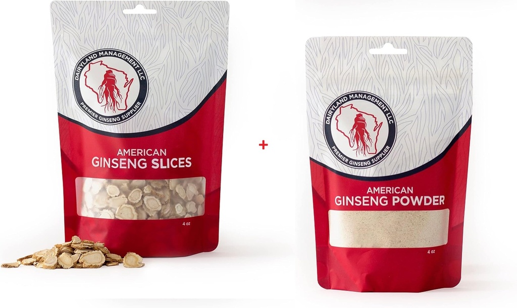 Dairyland American Ginseng Slices and Powder - 4 oz Pack Each of Wisconsin Ginseng - langsung dari Petani ke Konsumen