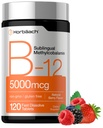 Horbäach B12 Vitamin 5000 mcg 124; 120 Fast Dissolve Tablets 124; Sublingaal Methoycobalamin 124; Vegetarian, Non- GMO & Gluten Free Suplemen
