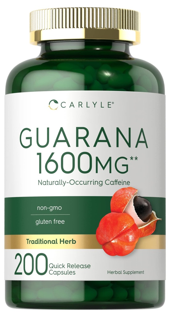 Carlyle Guarana Extract Capsules 124; 1600mg 124; 200 Count 12.4; Suplemen Kafein Asing Umum 124; Non-GMO, Gluten Bebas