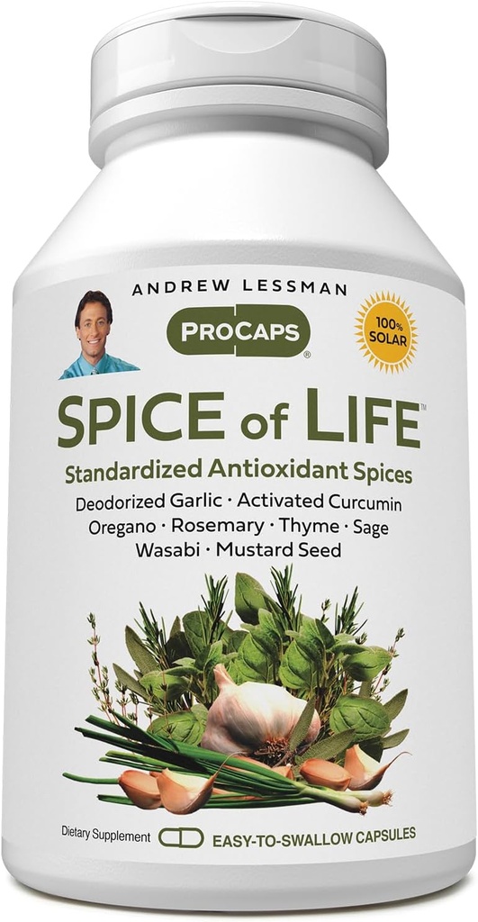 ANDREW LESSMAN Spice of Life 60 Kapsul - Delapan Ekstraksi ilmiah, konsentrasi. Health- Promoting Spices. Bawang putih, Curcumin, Oregano, Rosemary, Sage, Thyme, Mustard Benih, Wasabi