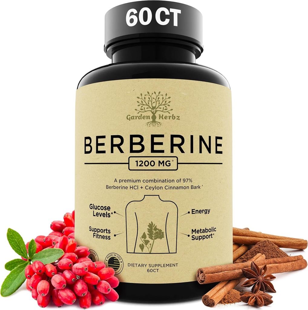 Suplemen Berberine, Berberine 1200 Mg - Berberine HCL & Ceylon Cinnamon untuk Women & Men - Berberine Capsules Supports Healthy System & Wealune Management