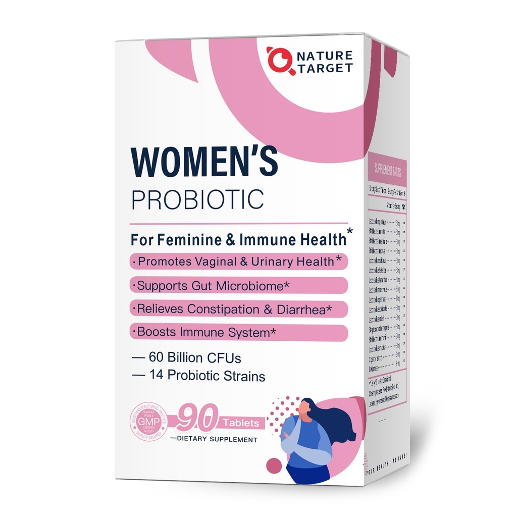 NATURE TARGET Probiotik untuk - Perempuan dengan Pregren, Cranberry dan D- Mannose, 60 Milyar - CFUs, Probiotik Perempuan untuk Kesehatan Digetical / Gut Kesehatan / Imune Booster