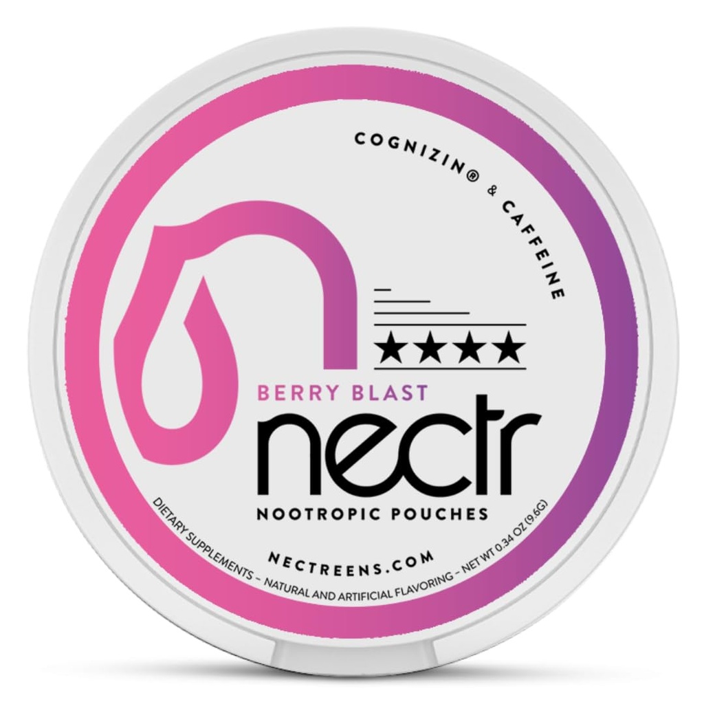 Nectr Energy Nootropic Pouches - Berry Blast Flavored, Caffeine Pouches dengan Cognizin ® Citicoline. Sugar- Free Brain Treats. Lembut, Terus Fokus & Energi Suplemen - 1 Puck dari 16pcs