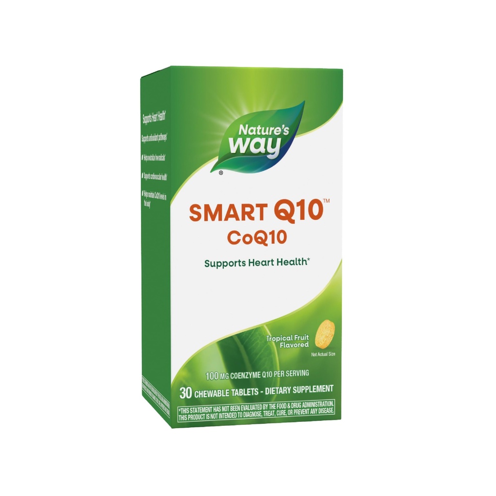 Nature 's Way SMART Q10 CoQ10, Support Heart Health & Cellular Energy *, Tropical Fruit Flavored, 100 mg per Serving, 30 Chewable Tablet (Packaging May Vary)