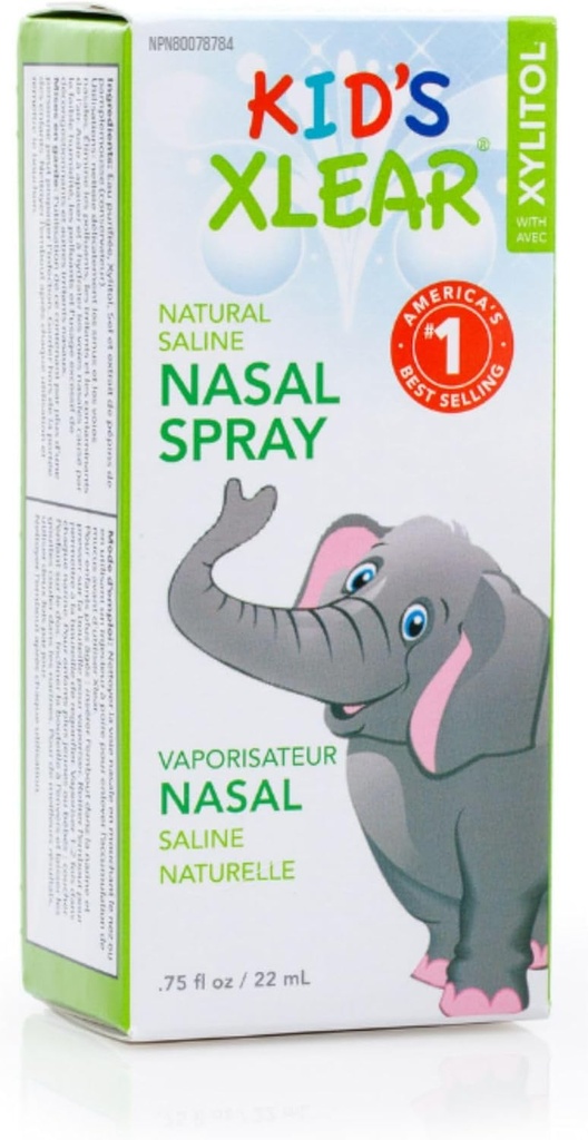 Xlear Natural Xylitol Saline Nasal Spray for Kids - Daily Decongestant, Hidung Moisturizer, 0.75 lf oz (Paket 1)