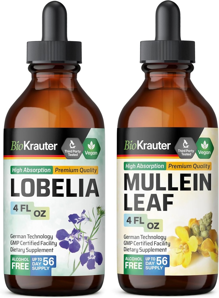 BIO KRAUTER Lobelia Ticture 4 Fl Oz. & Mullein Tincture 4 Fl.