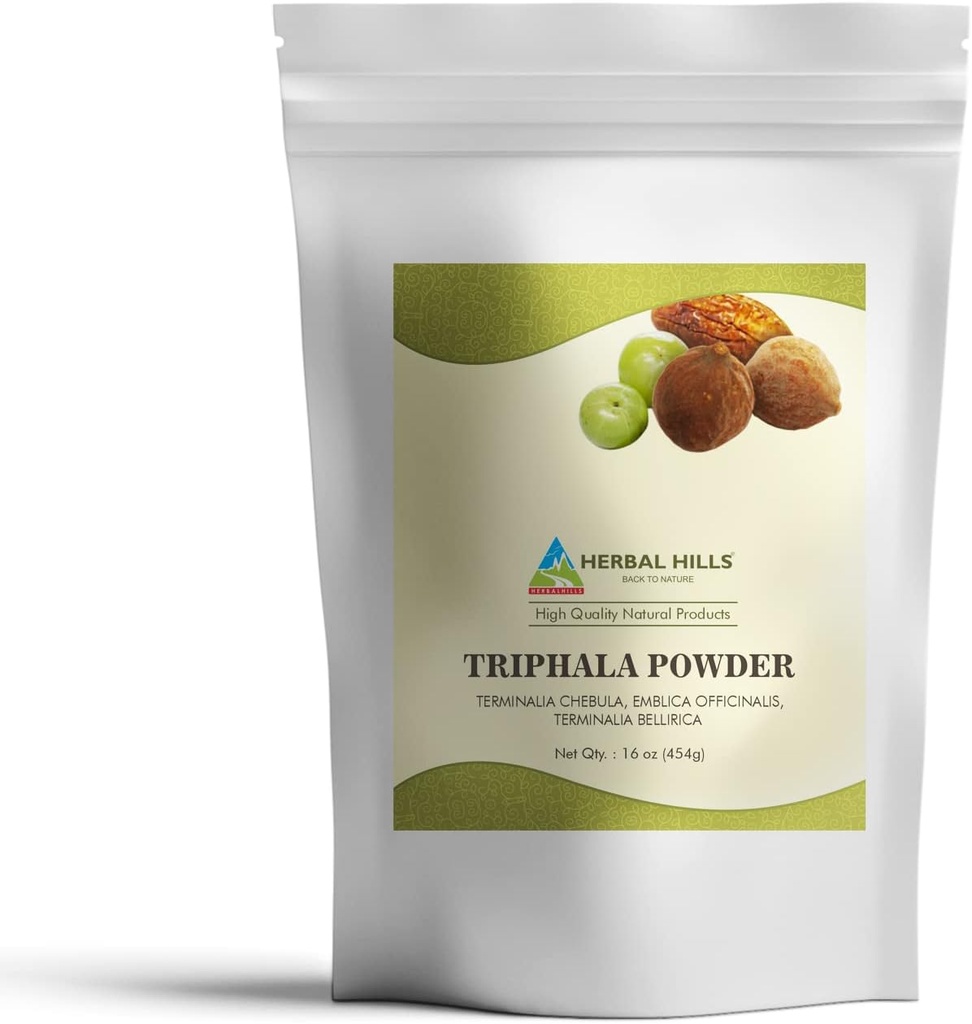 HERBAL HILLS Triphala Powder 124; 16 Oz (454 GMS) OLE4; Formula Amla Haritaki & Bibhitaki (1 Pound (Pack of 1)))