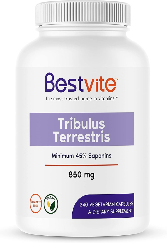 "Tribulus Terrestris 850mg per Capsule" (Katup Vegetarian 240) - Ekstraksi standardisasi - Min 45% Saponin- Tanpa Silicon Dioksida - Tanpa Pemasangan - Vegan - Non GMO - Gluten Bebas