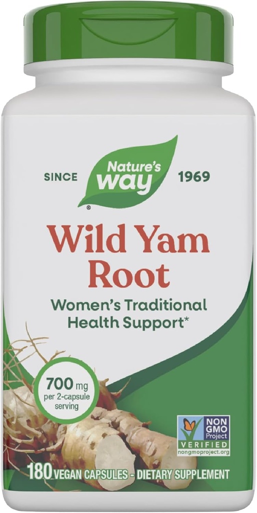 Nature 's Wild Yam Root, Women' s Tradisional Health Support *, 700 mg per 2- Capsule Serving, Non-GMO Project Verified, 180 Vegan Capsules (Packaging May Vary)