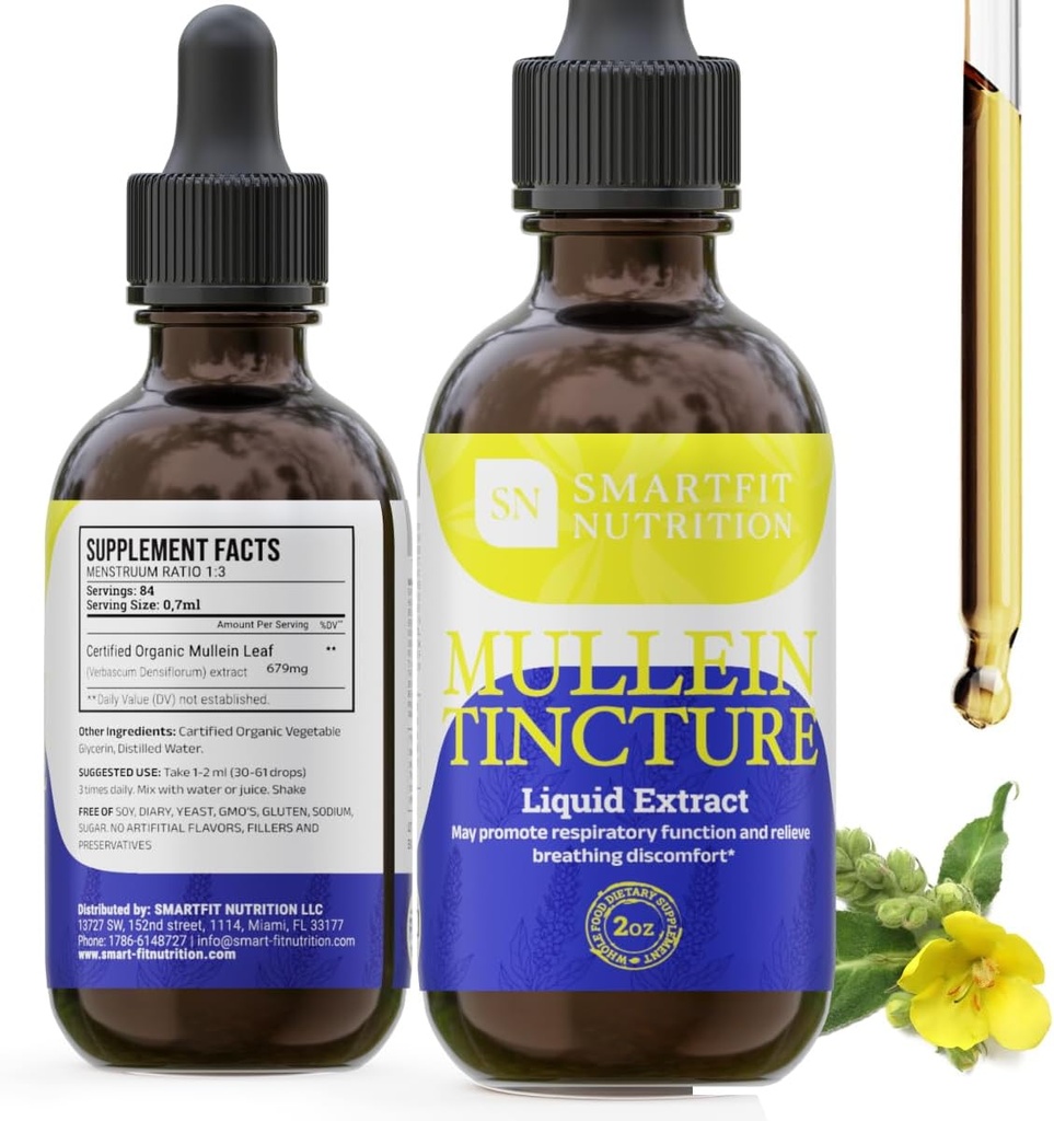 Ekstrak Daun Mullein - Drops Mullein - Lung Cleanse - Tambahan untuk Dukungan Sistem Repiratory & Heally Mucous Membrranes - Verbascum Densiflorum - 2 oz