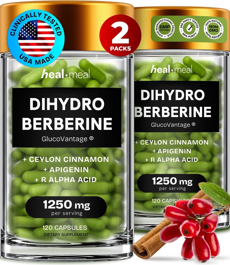 Dihydroberberine Tambahan - Dehydro Berberine Organik -Super Berberine Suplemen dengan Ceylon Cinnamon & R Alpha Lipoic Acid & Apigenin - Hydroberberine 240 caps (2 Packs)