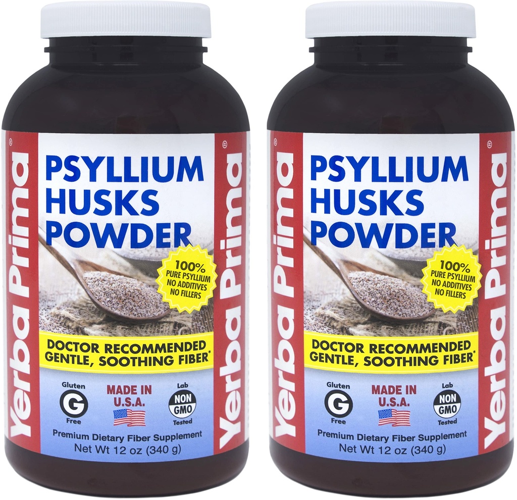 Yerba Prima Psyllium Husk Powder 12 oz (Paket 2) - Persediaan Serat Alami