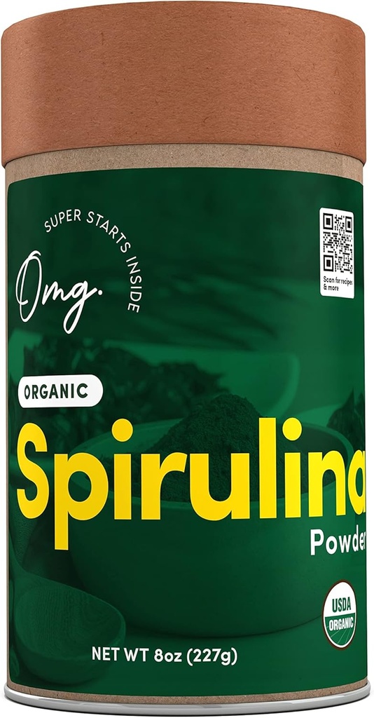 OMG! Superfood Organic Spirulina Powder - 100% Murni, USDA Sertifikasi Organik - Sumber Baik Besi, Vitamin A & Vitamin B12. - 8 Ounces (1 Paket)...