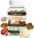 Unbound Premium Organic Mushroom Multi- Complex Gummies untuk Dukung Memory 5 in 1, Blend with Chaga, Lion 's Mane, Reishi, Turkey Tail, Maitake - 60 Gummies,