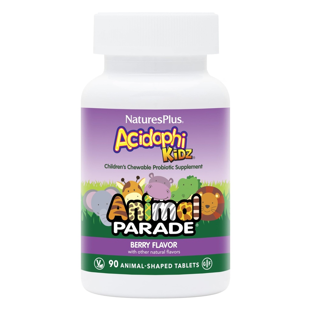 NaturesPlus Parade Hewan Acidobity Kidz, Berry Flavor - 90 Chewable, Animall-Shaped Tablet - Paket 2 - dengan Progories, FOS & Grape Benih - 180 Total hamba