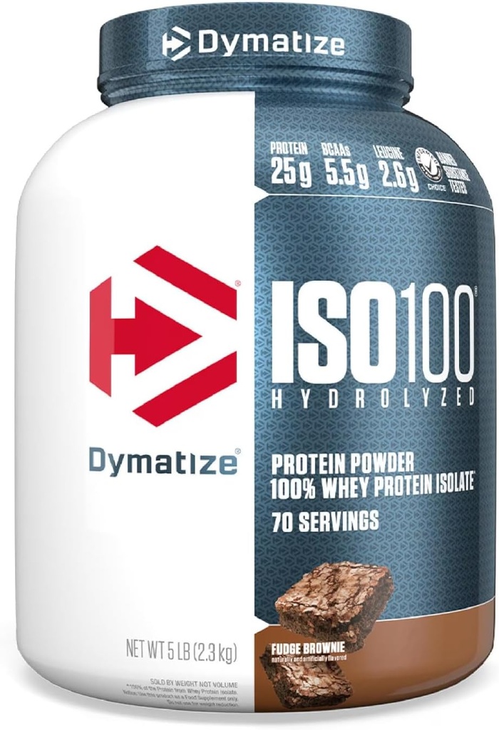 dymatize ISO 100 Hydrolyzed Whey Protein Powder Isolate, Fudge Brownie, 5 Pound