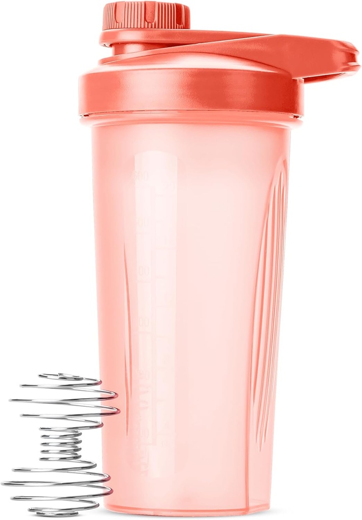 Tn. Pen- Shaker Bottle for Protein Mixes, 28 oz, Coral Pink With Twist Cap and Wire Whish Ball, Mixer Cup for Shakes