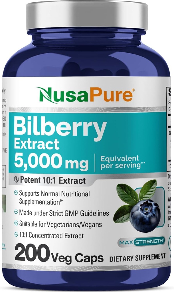 NusaPure Bilberry Extract 500mg 200 Vegetarian caps (Non- GMO, Vegan)