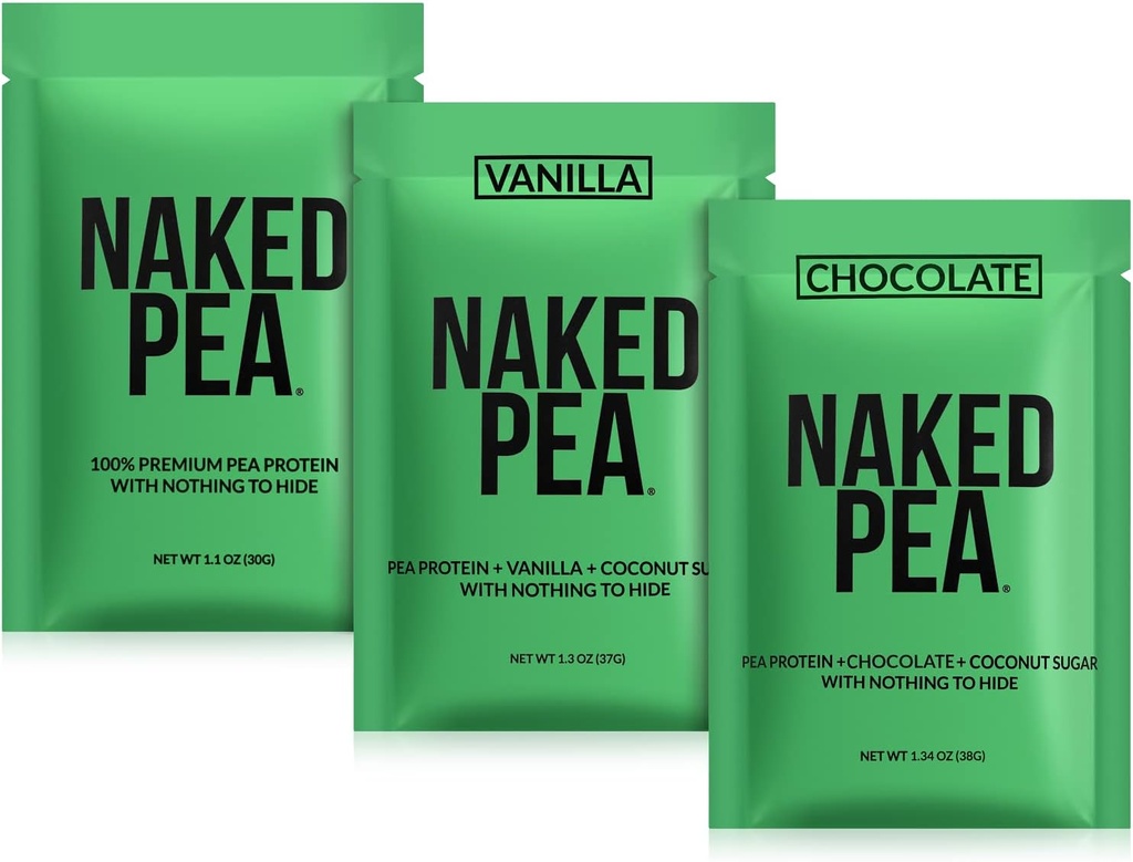 Sampel Vegan Telanjang Pea, Chocolate Pea, dan Vanilla Pea