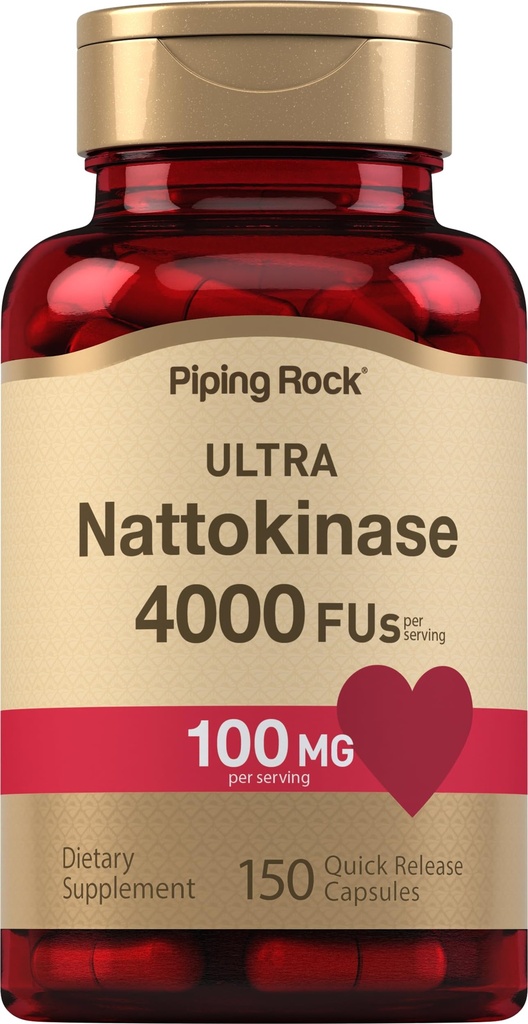 Piping Rock Nattokinase Suplemen 4000 FU 124; 100mg 124; 150 Capsules 12.4; Non-GMO, Gluten Bebas