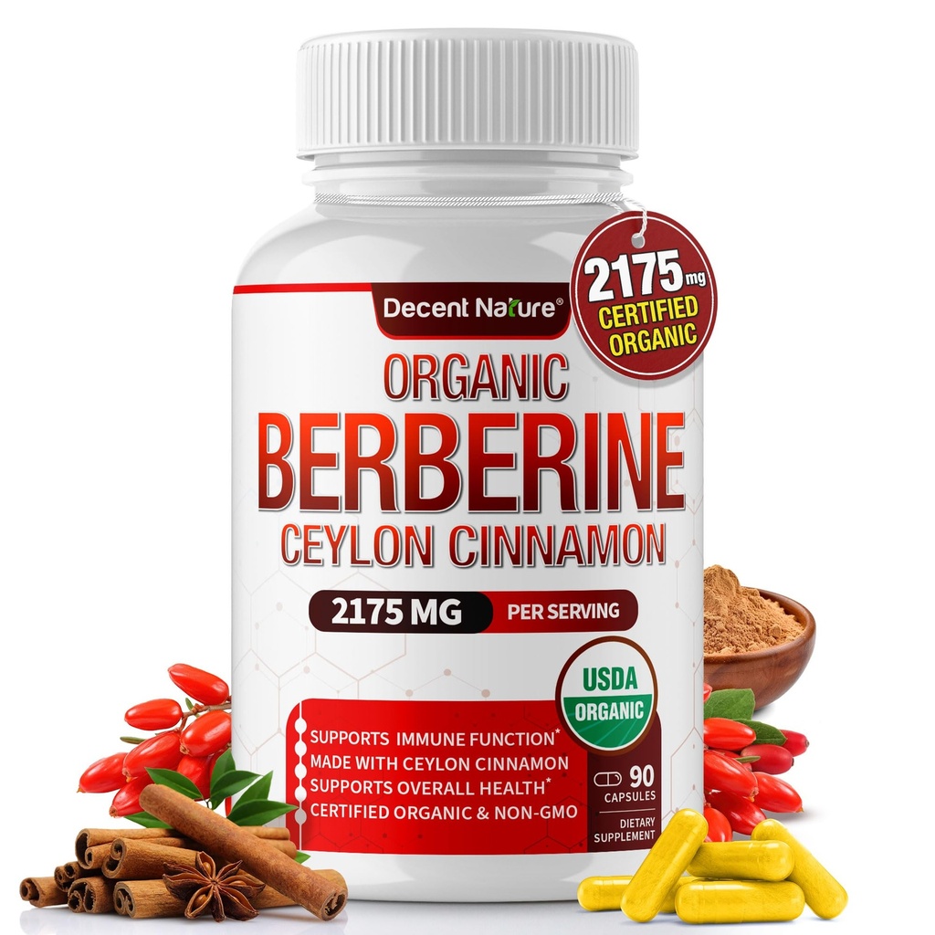 Organic Berberine dengan Ceylon Cinnamon 2175mg - Premium Berberine suplemen ekstrak murni tinggi USDA Organik, mendukung sistem kekebalan tubuh, Berberine Plus Kompleks, Vegan Non-GMO untuk Pria 90 Capsules