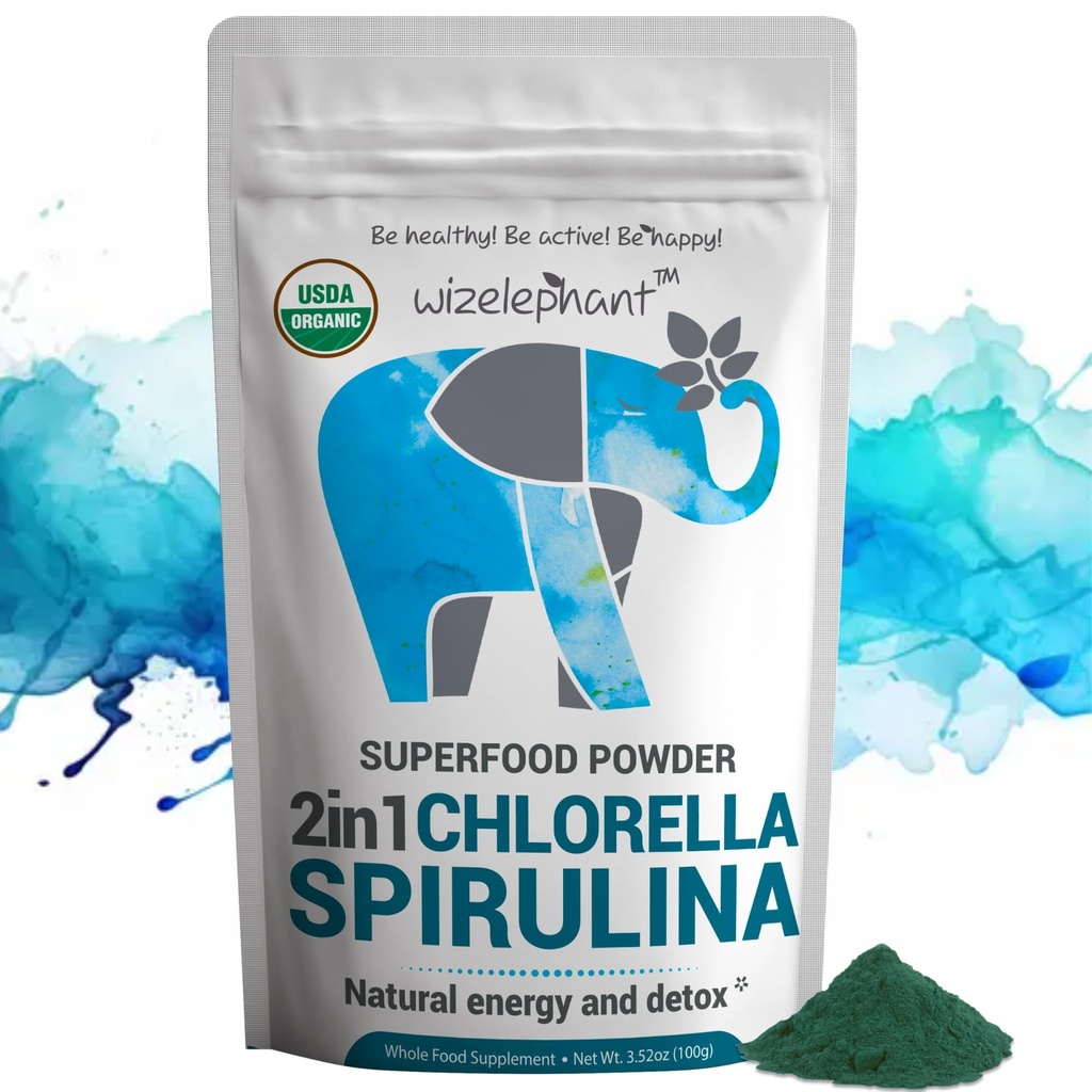Chlorella Spirulina Powder Organic 124; Super Greens Powder dan Smoothie Mix 124; Kaya dalam Chlorophill untuk Imune Dukungan dan Energi; Raw Vegan Protin 124; Spirulina Chlorella Powder