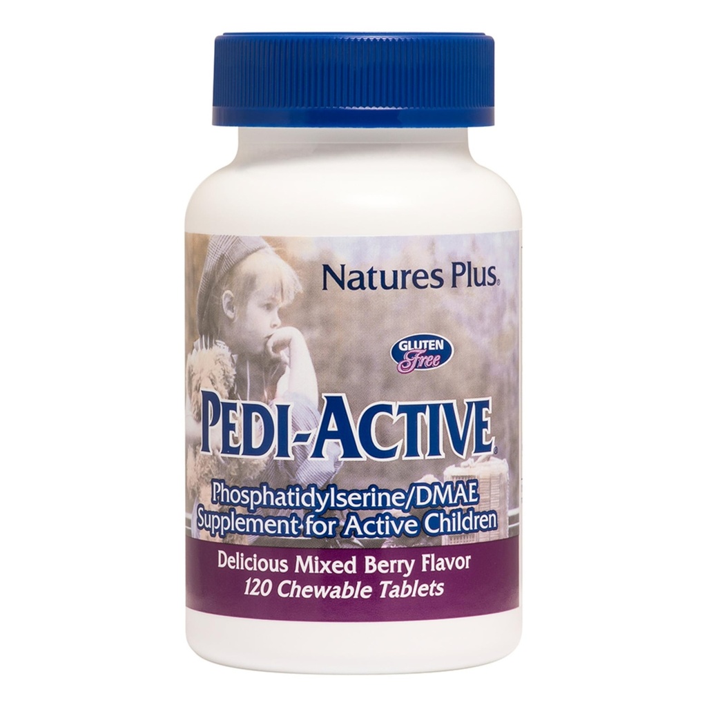 NaturresPlus Pedi- Active LECI-PS, DMAE Kompleks - 120 Tablet Chewable - Mixed Berry Flavor - Childens Chewable Supplemen, Promotes Brain Health, Focus - Vegetarian, Gluten- Free - 60
