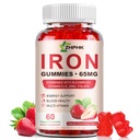 Gummies Tambahan Besi, 65mg Besi dan 250mg Vitamin C untuk Perempuan Pria Anak-Anak, Vegan Besi Alam Gummy dengan Vitamin A, B-Complex, Biotin, Zinc & Folate Energi Dukungan & Imune Kesehatan, 60 Gummimi