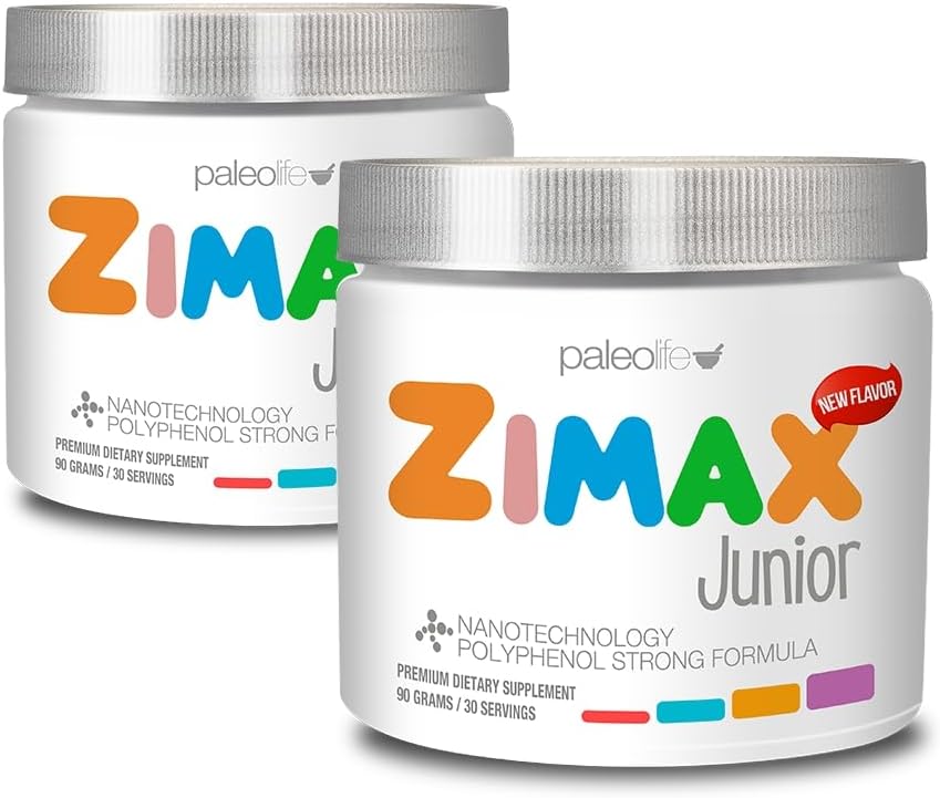ZIMAX Junior Super Antioksidant untuk Anak-anak dan Remaja Antara 4 dan 16 Tahun, 100% Alam dengan Vitamin C, Magnesium, Vitamin D3, Curcumin, Ginger dan Minemary