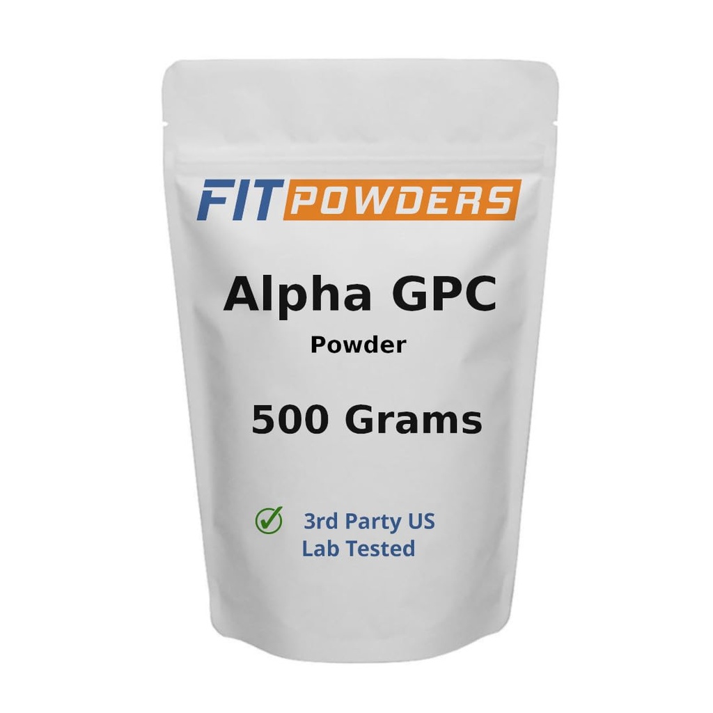 Alpha--GPC Powder 500 Grams, Non- GMO Alpha GPC Suplemen Chooline Poader, Vegan, Test Partai Ketiga, Pre- Workout, Memory dan Fokus, dengan Scoop