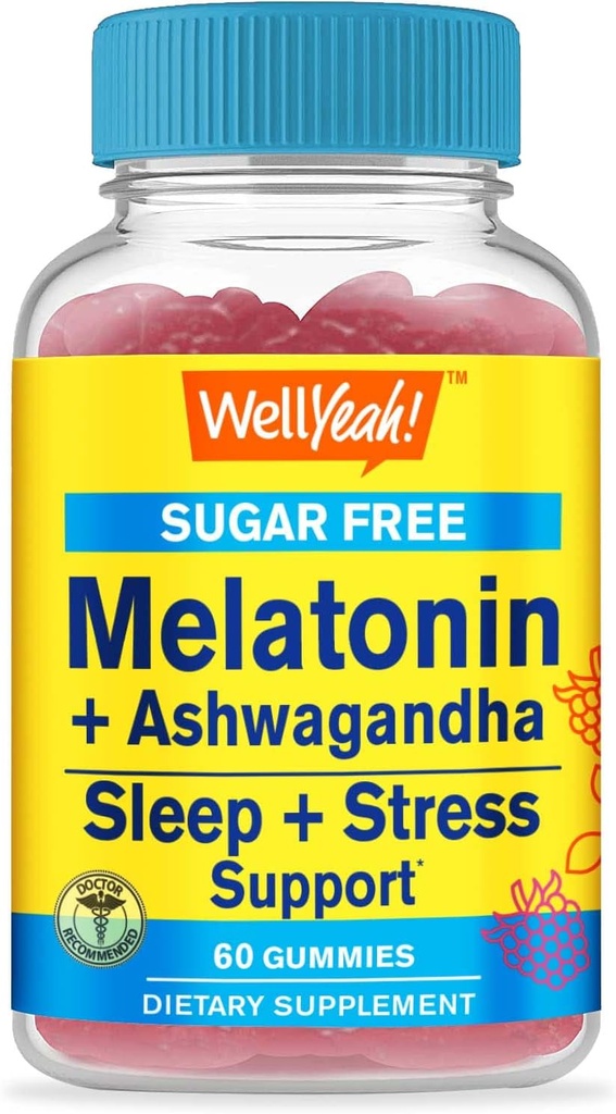 WellYeah Melonalin (2mg) with Ashwagandha (850mg) Sugar Free Gummies - Sless & Stress Aid Suplemen - with Chamomile, Lemon Balm, Lavender, and Valerian - Natural Sourced Flavor - 60 Count