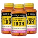 Mason Natural Slow, Rilis Besi (Ferrous Sulfate) 50 mg Tablet, 180 Hari Supplemen Potensi Tinggi, Lembut di Perut, 3 Pack