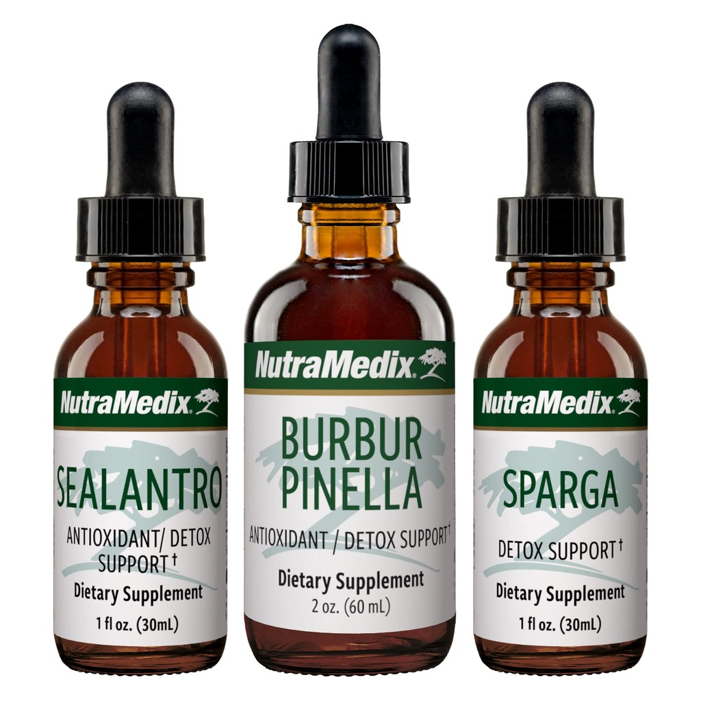 NutraMedix Detox Dukung Bundle - Sealantro (Chlorella, Cilantro Leaf & Pacific Cold-Water Red Seaweed), Sparga (Astragalus) & Burbur Pinella Ekstraksi untuk Membersihkan & Detox Dukungan - 3- Piece Set