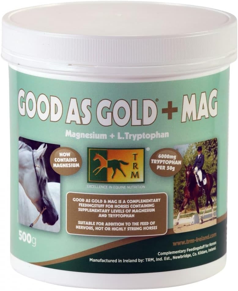 TRM Good sebagai Gold + MAG Calming Horse Suplemen untuk Relaxation and Focus 124; Tryptophan + Magnesium - 1.1 lb (500g) - 1.1 lb