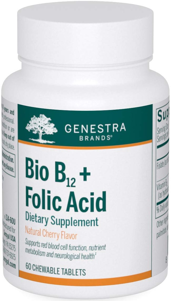 Genestra Brands Bio B12 + Folic Acid 124; Vitamin Supplement £124; 60 Chewable Tablets