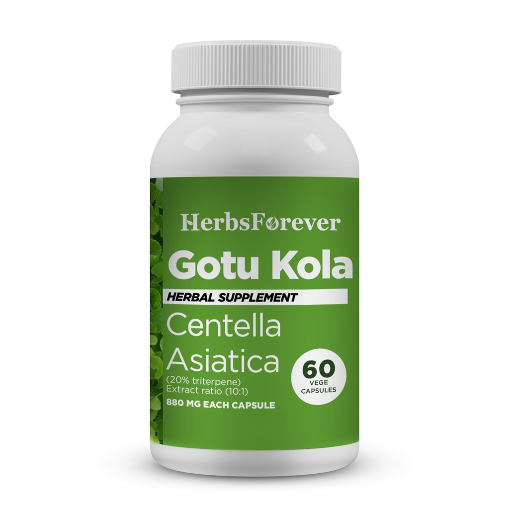 Herbsforever Gru Kola Capsules 124; Centella Asiatica Herbal Suplement, 800 mg Setiap 124; 60 Veg Capsules for Mental Clarity, Focus 124; Overall Wellness Support