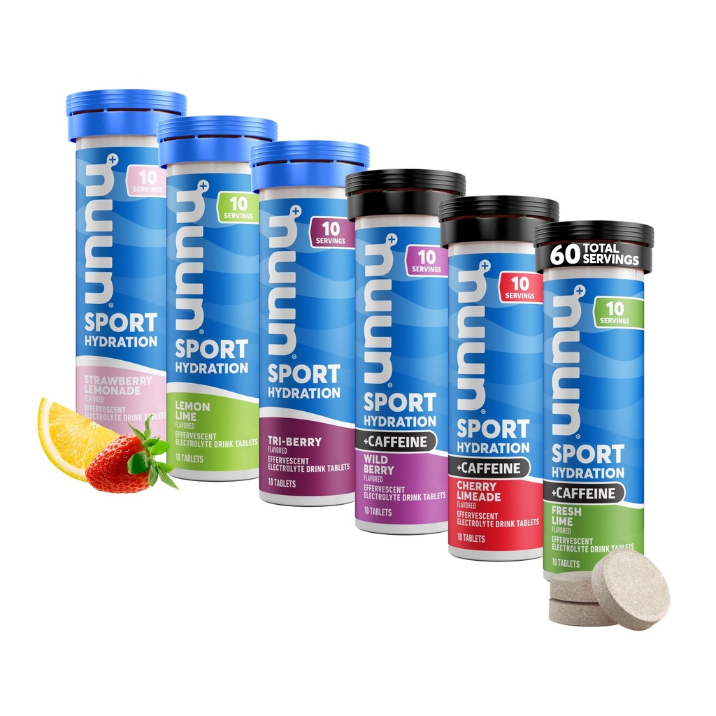 Nuun Sport + Caffeine Electrolite Tablet - Dissolable in Water, Variety Pack 124; 5 Escule Electrolite for Hydration 14; 1g Sugar Drink Mix 124; Vegan, Non-GMO 124; 6 Pack (60 Total Servis)