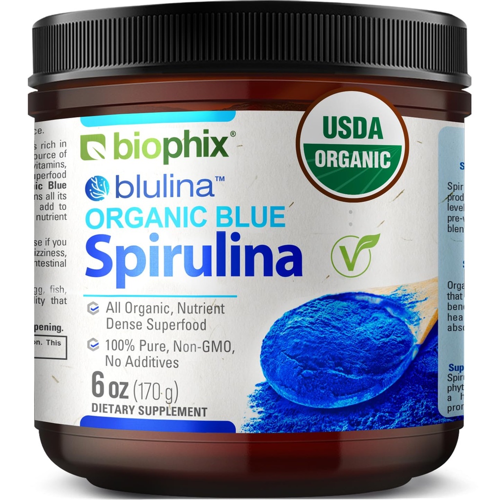Biophix Blue Spirulina Powder Organic Blulina 6 oz - Algae Organic Spirulina Powder 170 Servings - Superfood Suplement - Natural Blue Pigment - Espirulina en Polvo Organika Azul