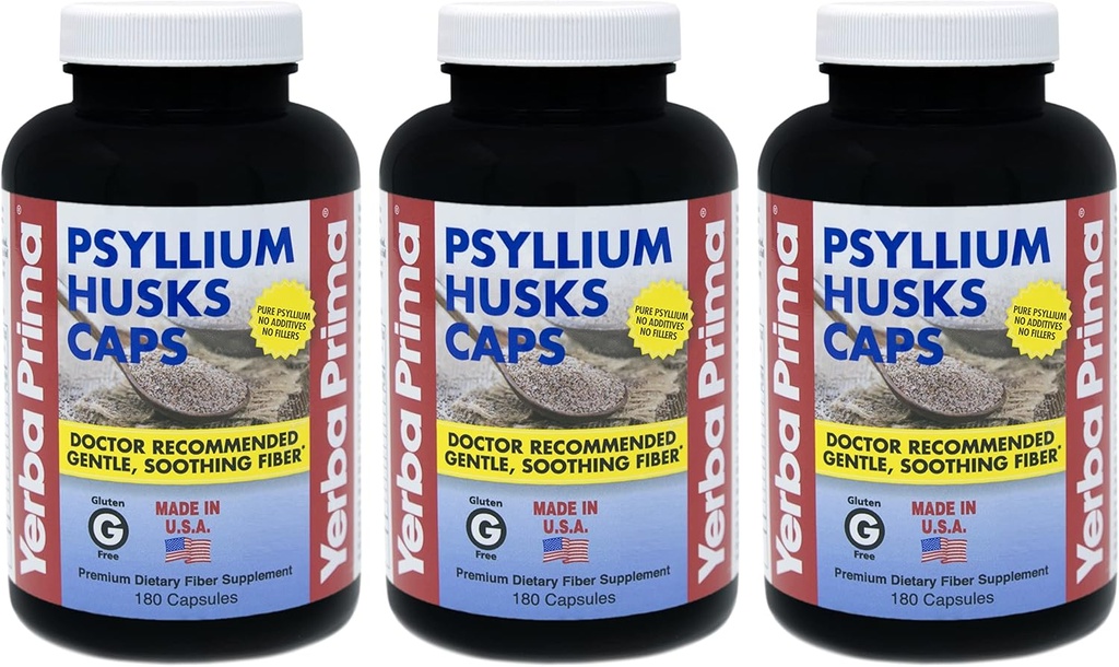 Yerba Prima Psyllium Husks Caps - 180 caps (Paket 3) - Suplemen Serba Alami - Colon Cleansing - Non-GMO Gluten Bebas