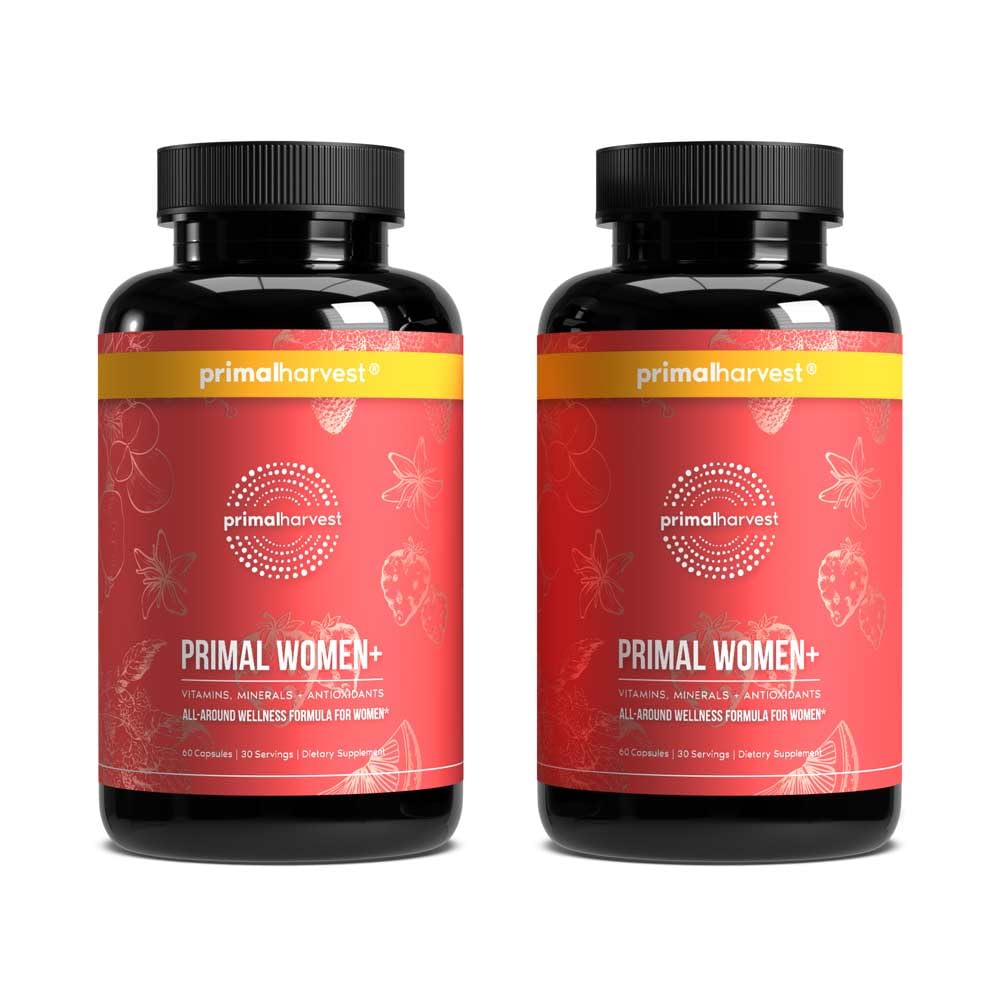 Primal Harvest Multivitamin untuk Perempuan Vitamin A, Vitamin C, Vitamin D dan E, Vitamin B12, B6, Biotin, Suplemen Zinc, 60 Capsules (Womens 2 Pack)