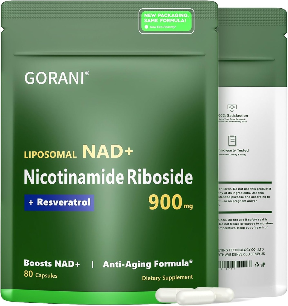 Gorani NAD + Supplemen 900MG, Nicotinamide Riboside, Lipomal Reveratrol, Quercetin (1)