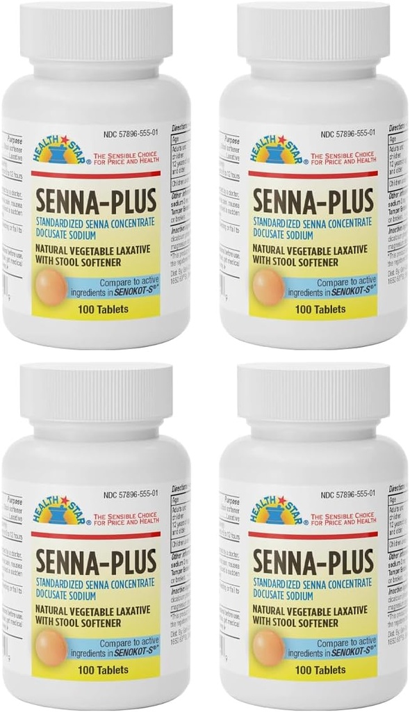 Senna GeriCare Plus Natural Vegetable Laxative with Stool Softer, Docucate Sodium 50mg, Sennoides 8.6mg 100 Count (Pack of 4)