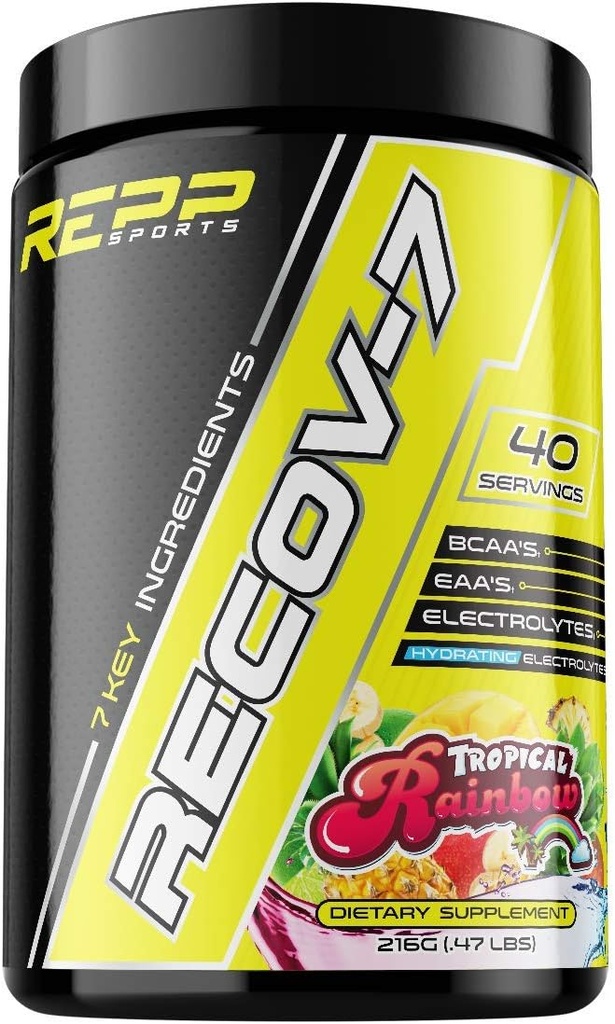 REPP Sports Recov-7 Full Spectrum EAS dan BCAAs 124; Advanced Recogen Replenement for Intra- Workout (Tropical Rainbow, 40 Servings (216g)))