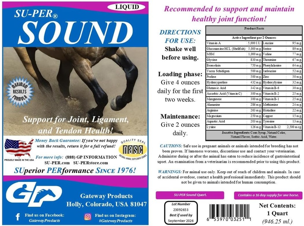 Sul-PER Suara Tambahan Kuda Gabungan - Dukungan untuk Gabungan, Ligamen, dan Tendon Kesehatan - Vitamin dan Mineral, Glucosamin, MSM, Bromelain, Amino Acids, Lysine - 1 Quart, (2 Pack)
