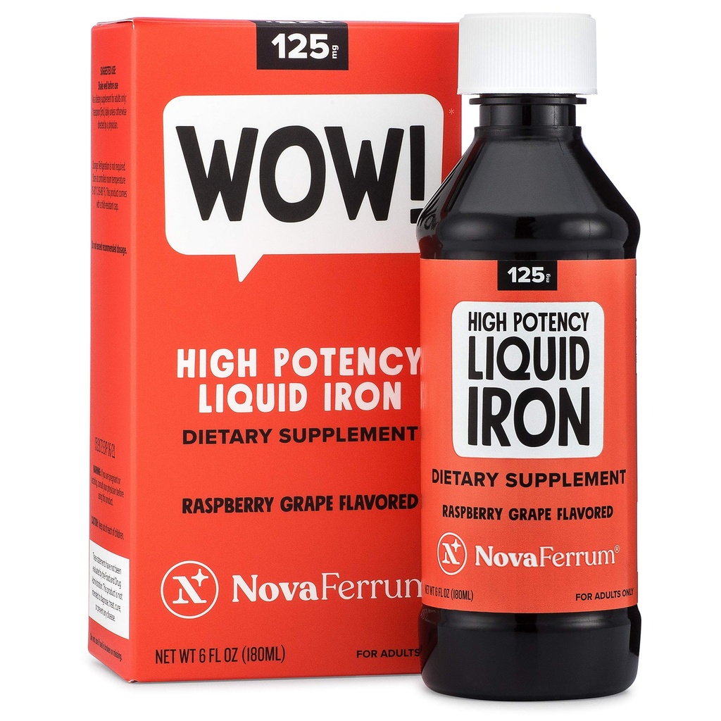 NovaFerrum Wow, 125 Potacy Liquid Iron Suplemen Tinggi untuk Dewasa, Deficiency Besi, 125mg Besi Per 5mL Dose, Vegan Verified, Gluten Bebas Cerdenfied, Sugar Free