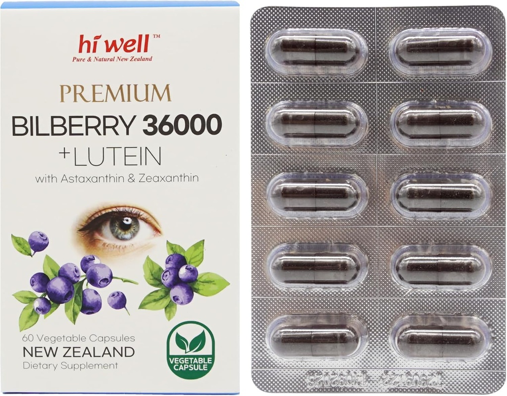 Hai, Premium Bilberry 36000 + Lutein 12mg 60Vegan Capsules