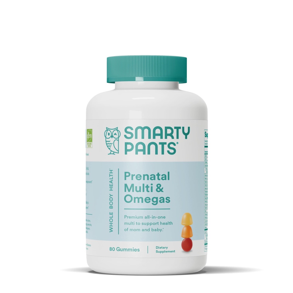SmartyPants Prenatal Vitamin for Women, Multivitamin Gumies: Omega 3 Fish Oil (EPA / DHA), Biotin, Methylfolat, Vitamin D3, C, Vitamin B12, B6, A, K & Zinc, Inositol, 80 Cacah (20 Hari Supply)