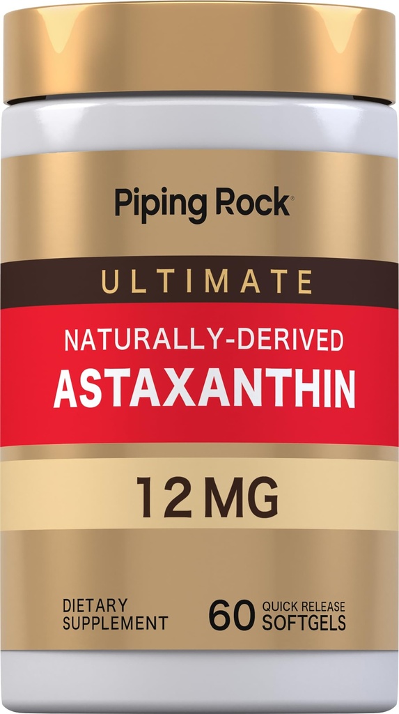 Piping Rock Astaxanthin 12mg 126; 60 Softgel Capsules 124; Ekstraksi Tambahan 124; Gluten Bebas, Non- GMO